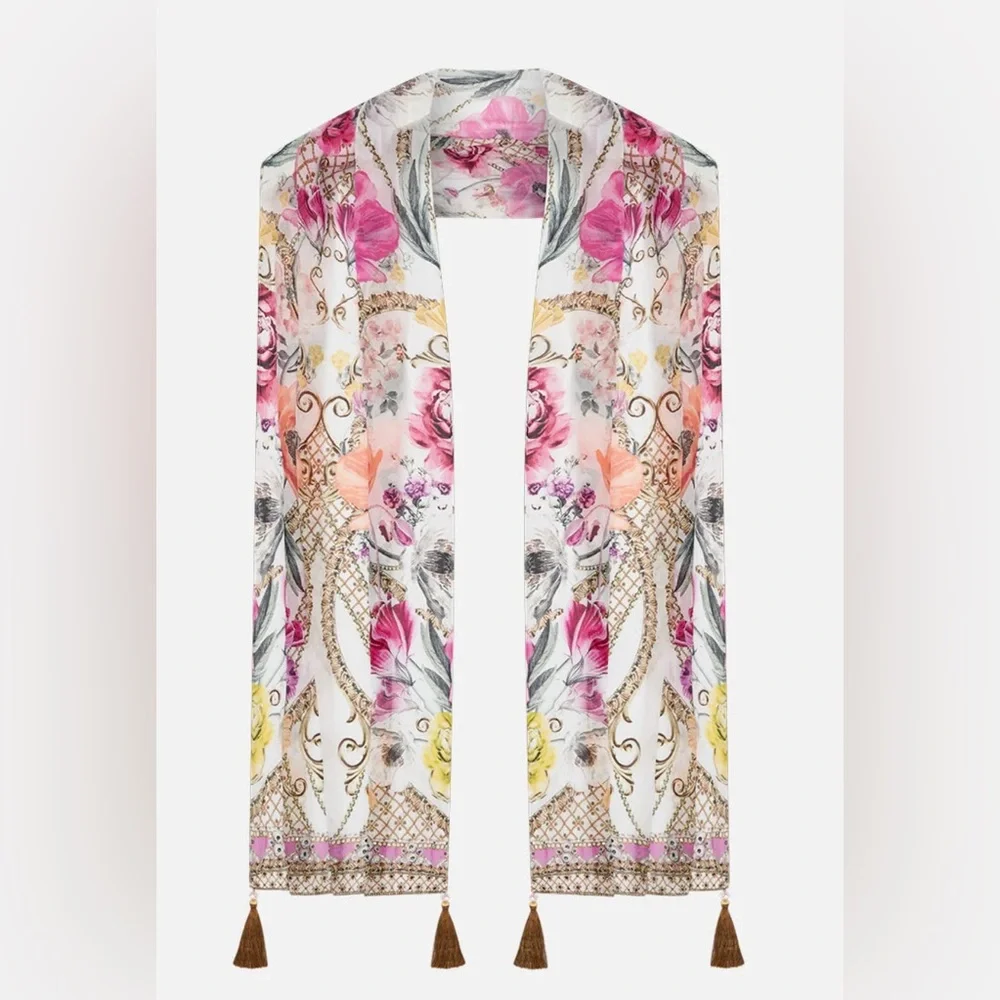 CAMILLA “Destiny Calling” floral silk long scarf boho belt headwrap top